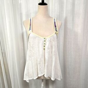2/$30 Free People White Linen Blend Racerback Womens Top Size M Summer Festival‎